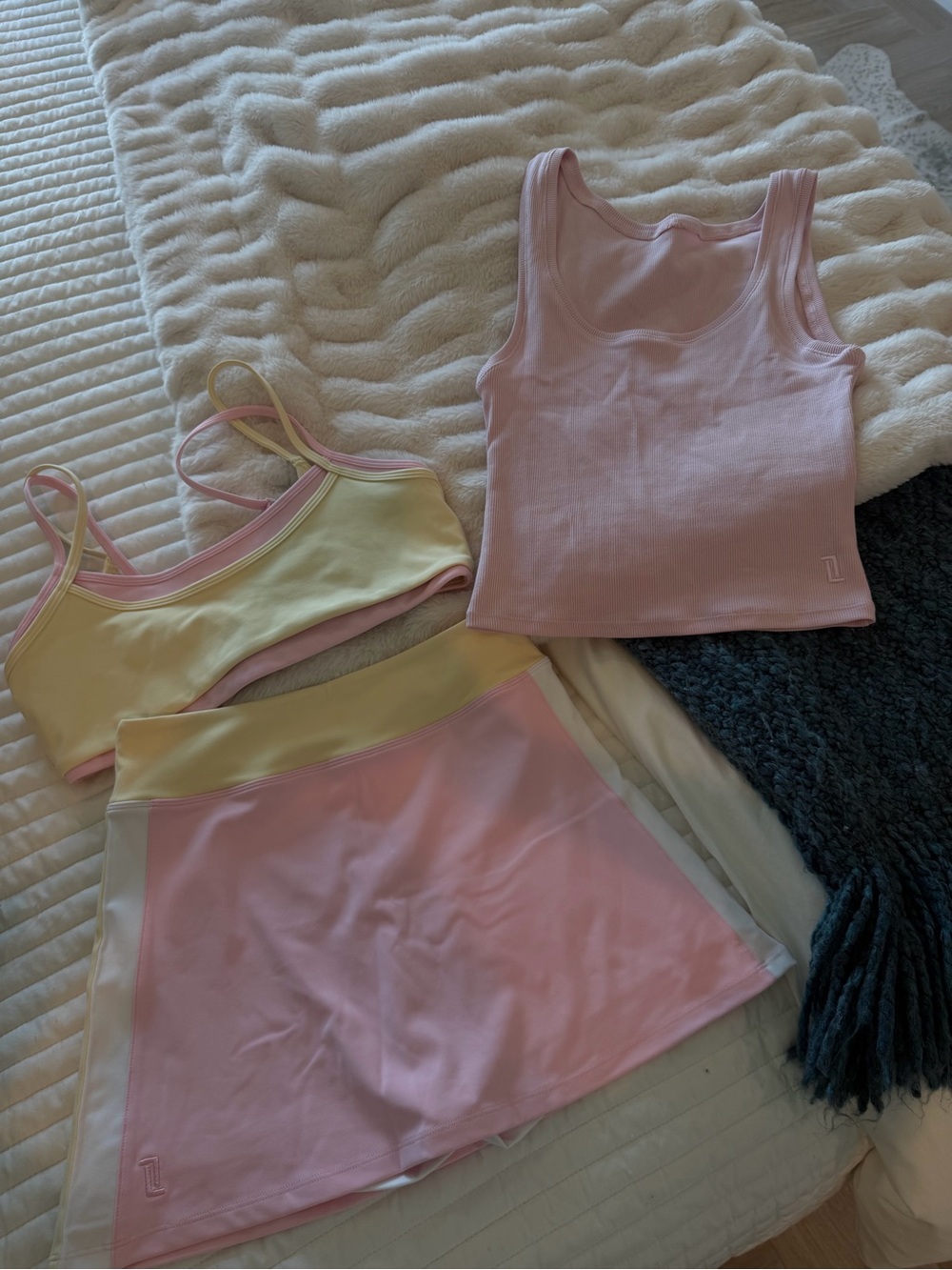Liaison the label Women’s Pastel Pink & Yellow Active Crop Top and Skort Set
